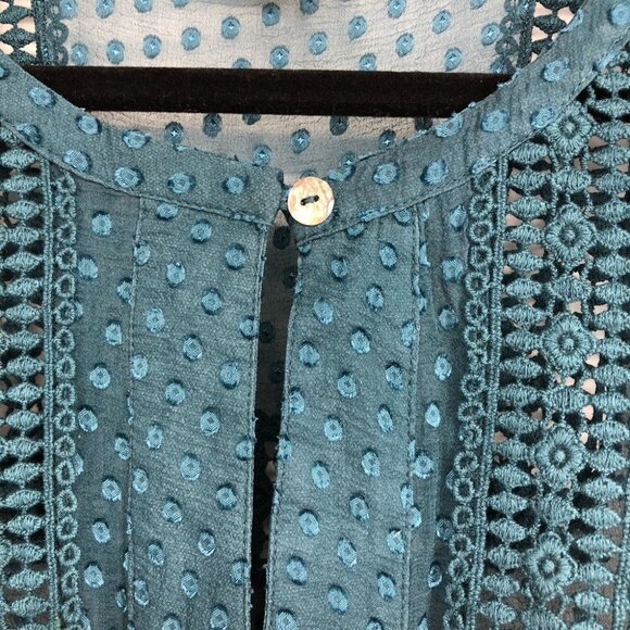 Anthropologie teal Grassland short sleeve sheer  blouse Silk blend size XS - Picture 14 of 16
